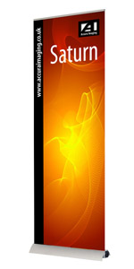 Saturn banner stand with graphic